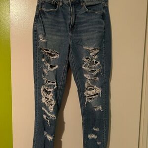 American Eagle Outfitters Blue Skinny Jeans with Distressed Style